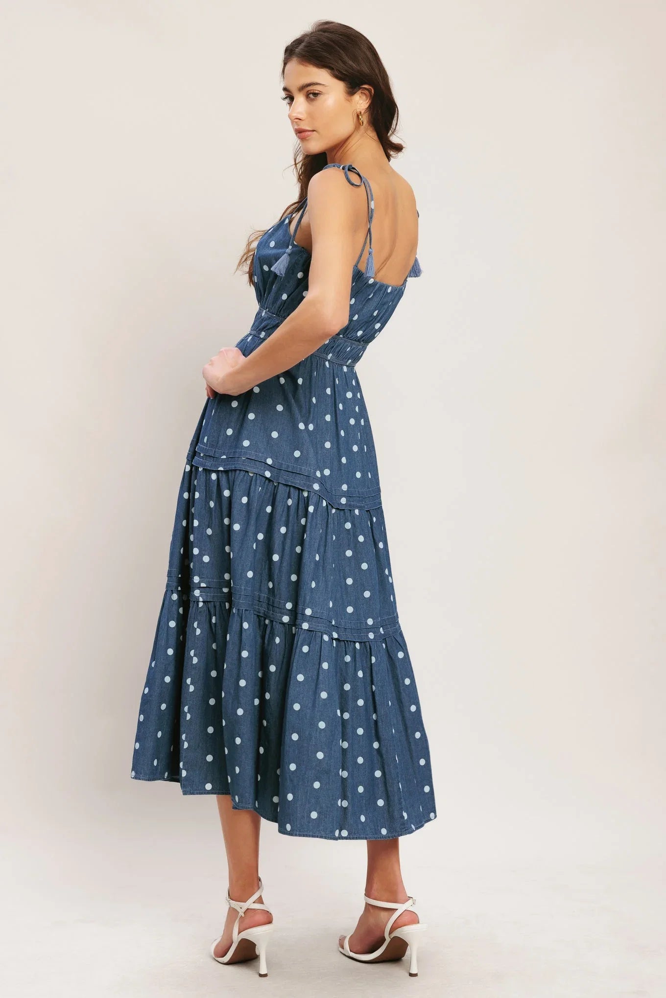 NAUTICAL POLKA DOT DENIM MIDI DRESS