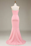 Blush Pink Mermaid Sweetheart Satin Long Bridesmaid Dress