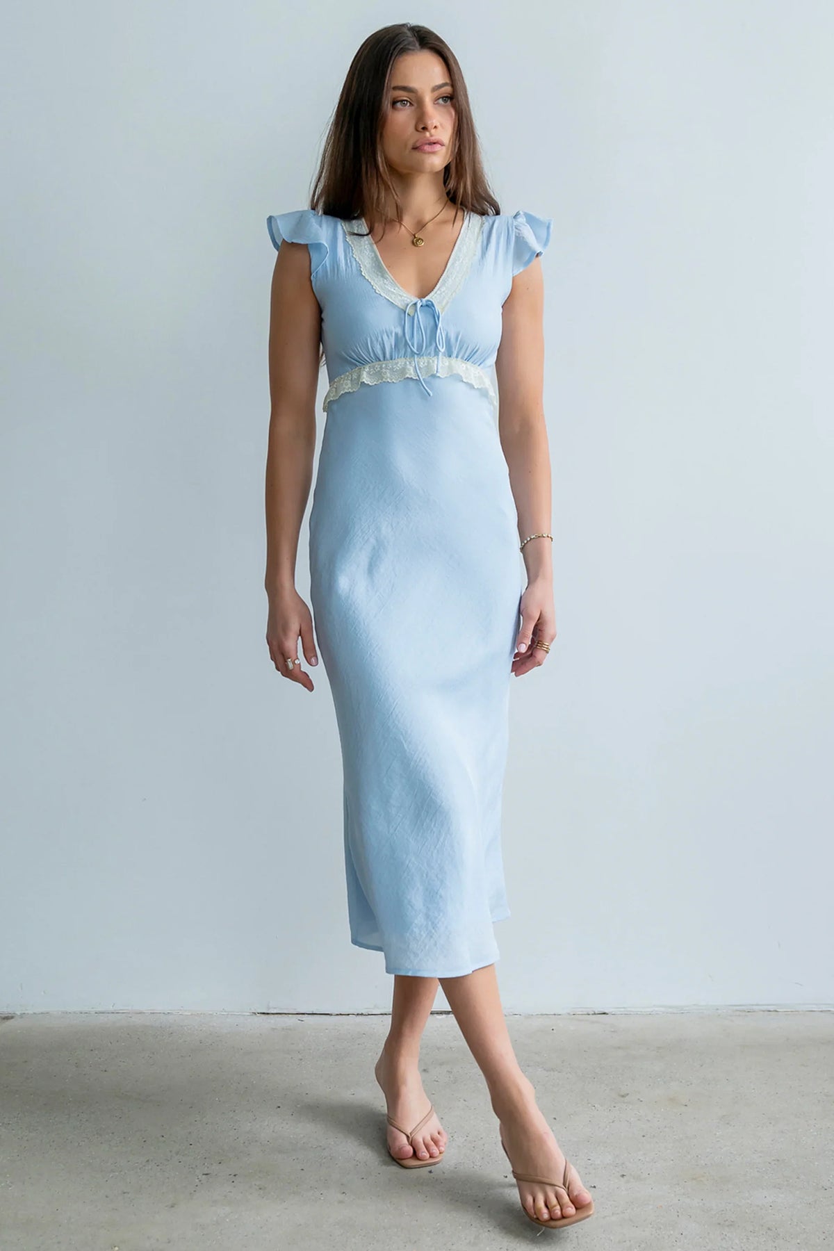 Jessica Lace Trim Maxi Dress in Blue