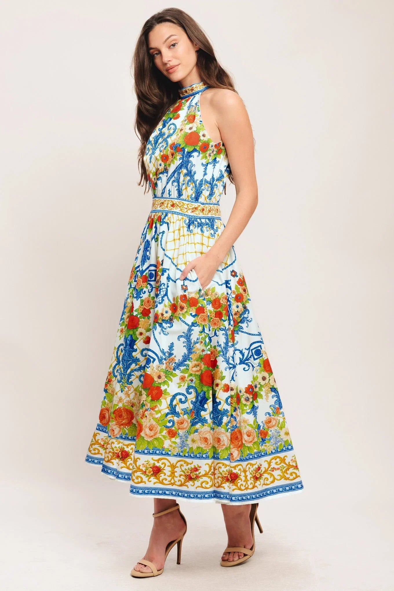 CERAMIC FLORA PRINTED MIDI DRESS