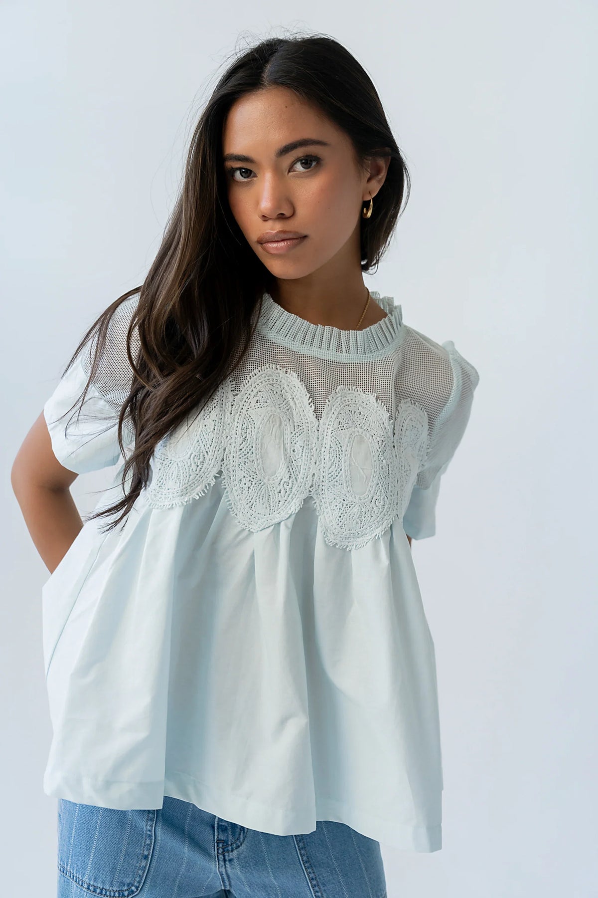 Estelle Mesh Top in Light Blue