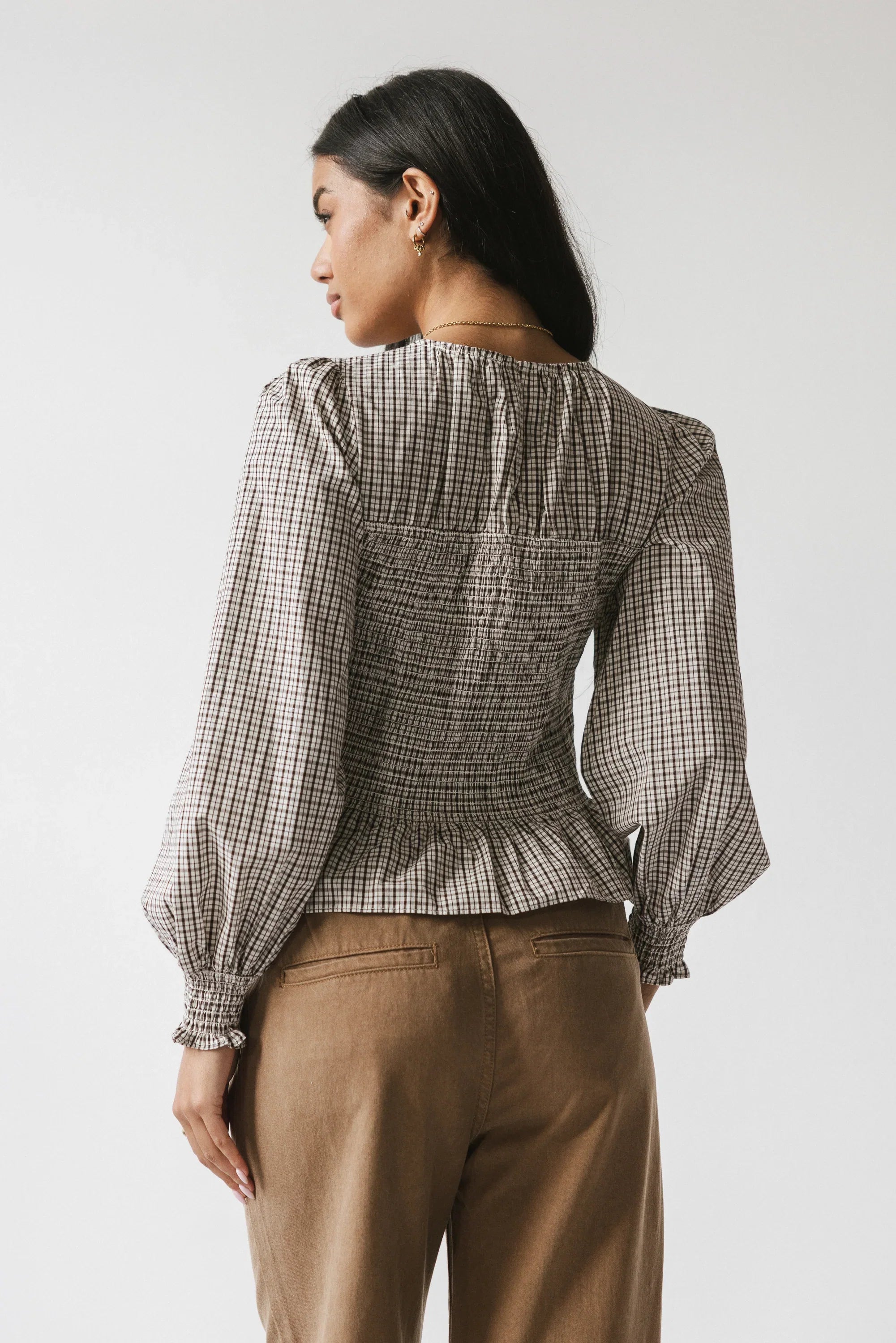 Kesley Smocked Blouse in Brown