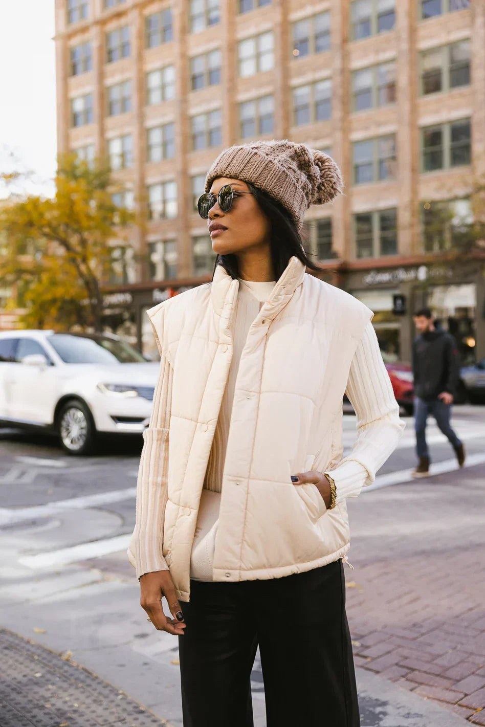 Caelan Puffer Vest in Cream FINAL SALE