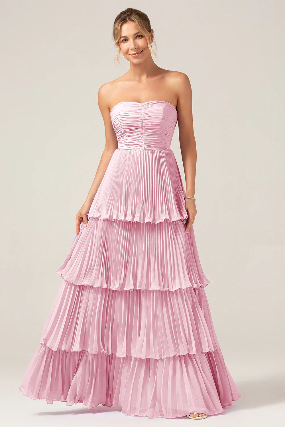 Dusty Sage A Line Sweetheart Tiered Chiffon Floor Length Dress
