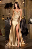 Hattie Gown Beaded Bodice Metallic Satin Dress