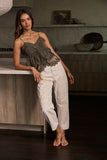 Kinsey Embroidered Barrel Jeans in Beige