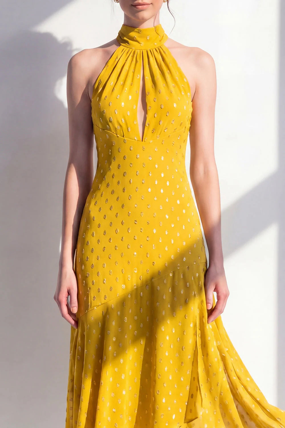 Halter A Line Olive Midi Wedding Guest Dress