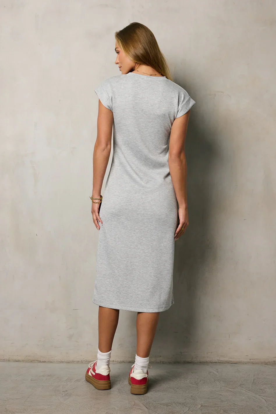 Lauren Tee Shirt Midi Dress in Heather Grey FINAL SALE