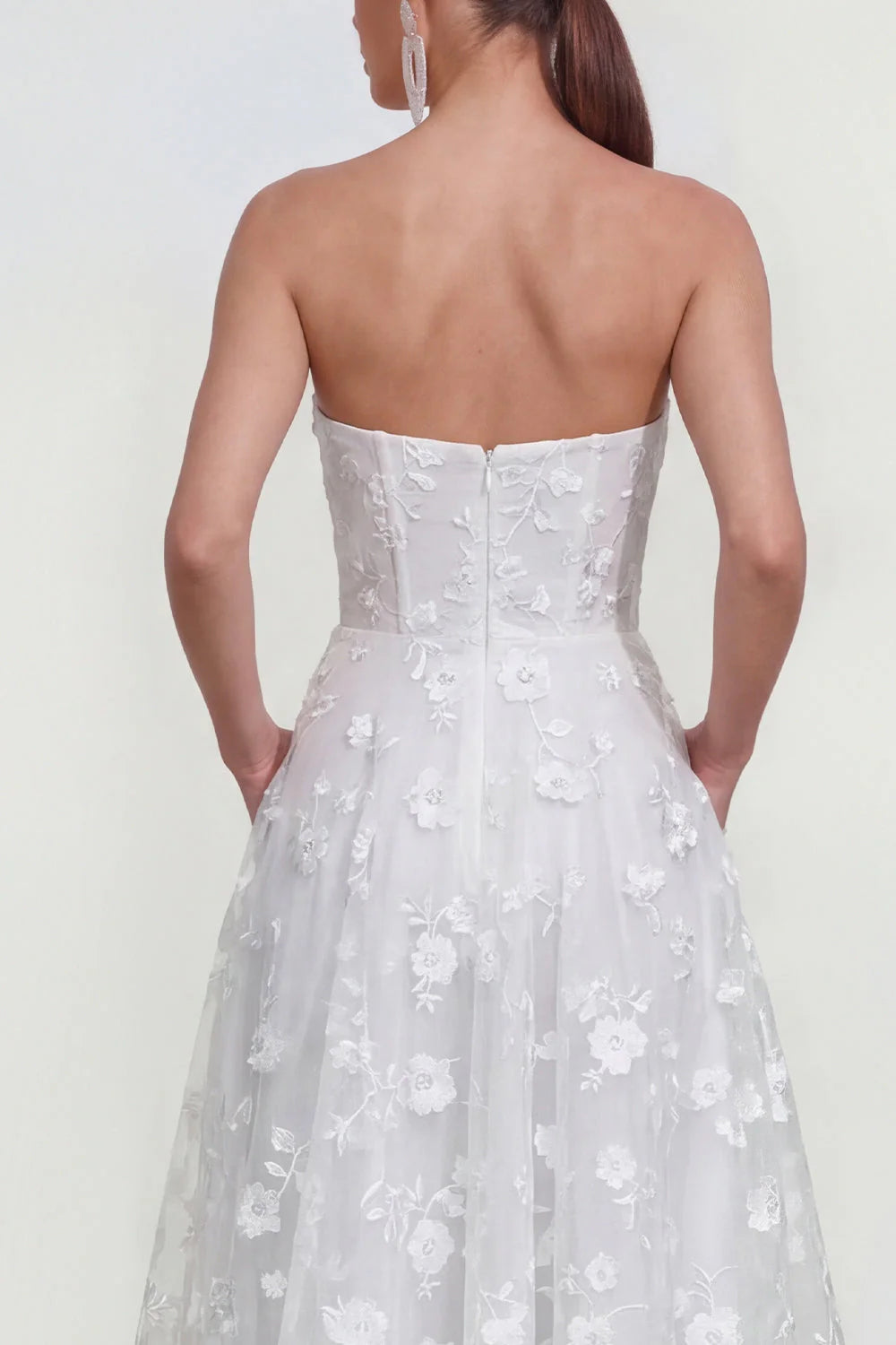Strapless Floral Blue A Line Wedding Guest Dress