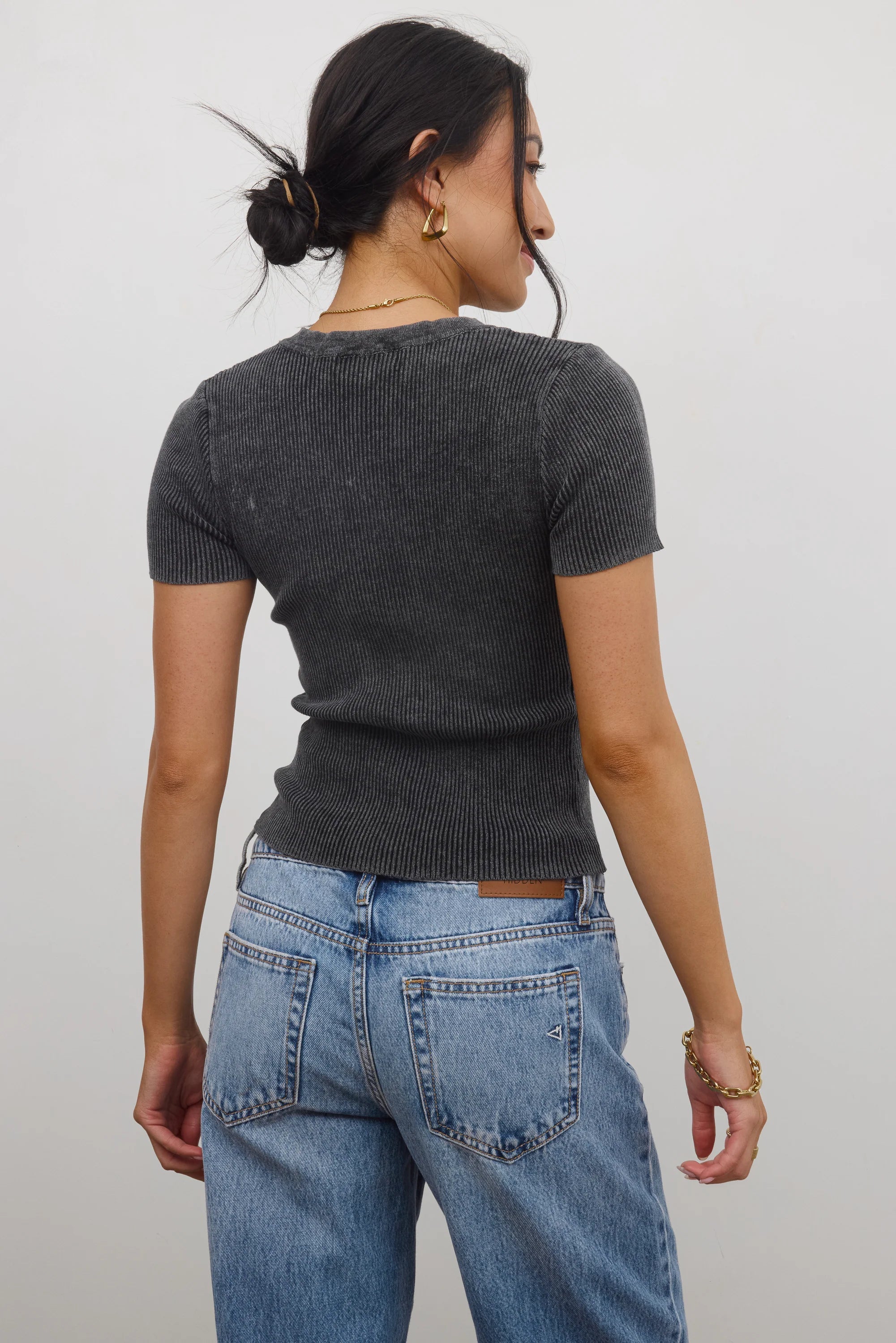 Rome Ribbed Top in Charcoal