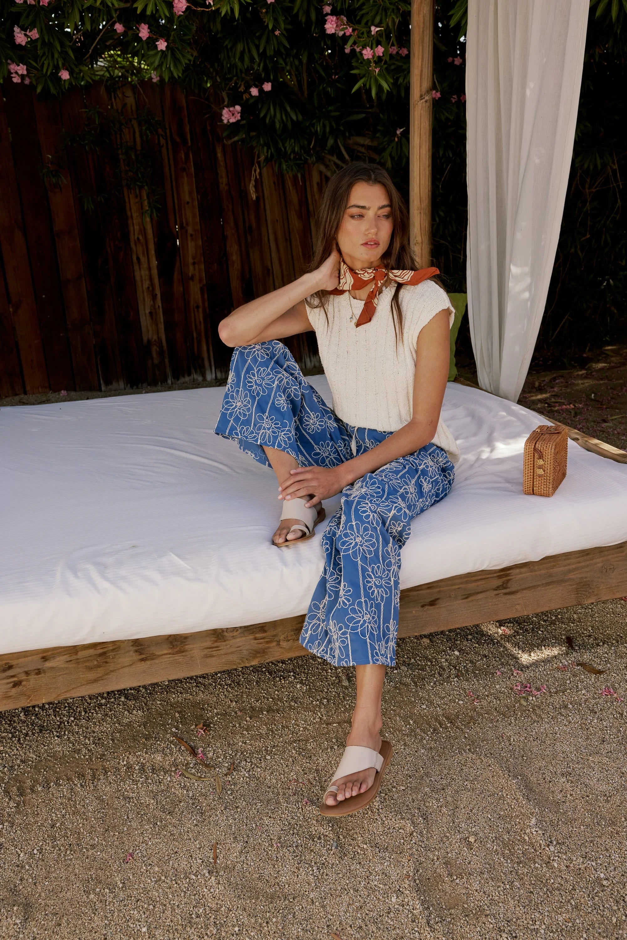 Alanna Embroidered Pants in Blue FINAL SALE
