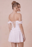 Off the Shoulder White Ruffled Corset Graduation Dress