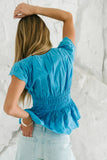 Kadie Embroidered Blouse in Blue