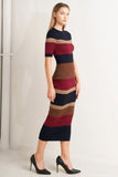 BLACK BURGUNDY COLOR BLOCKED MIDI SWEATER DRESS