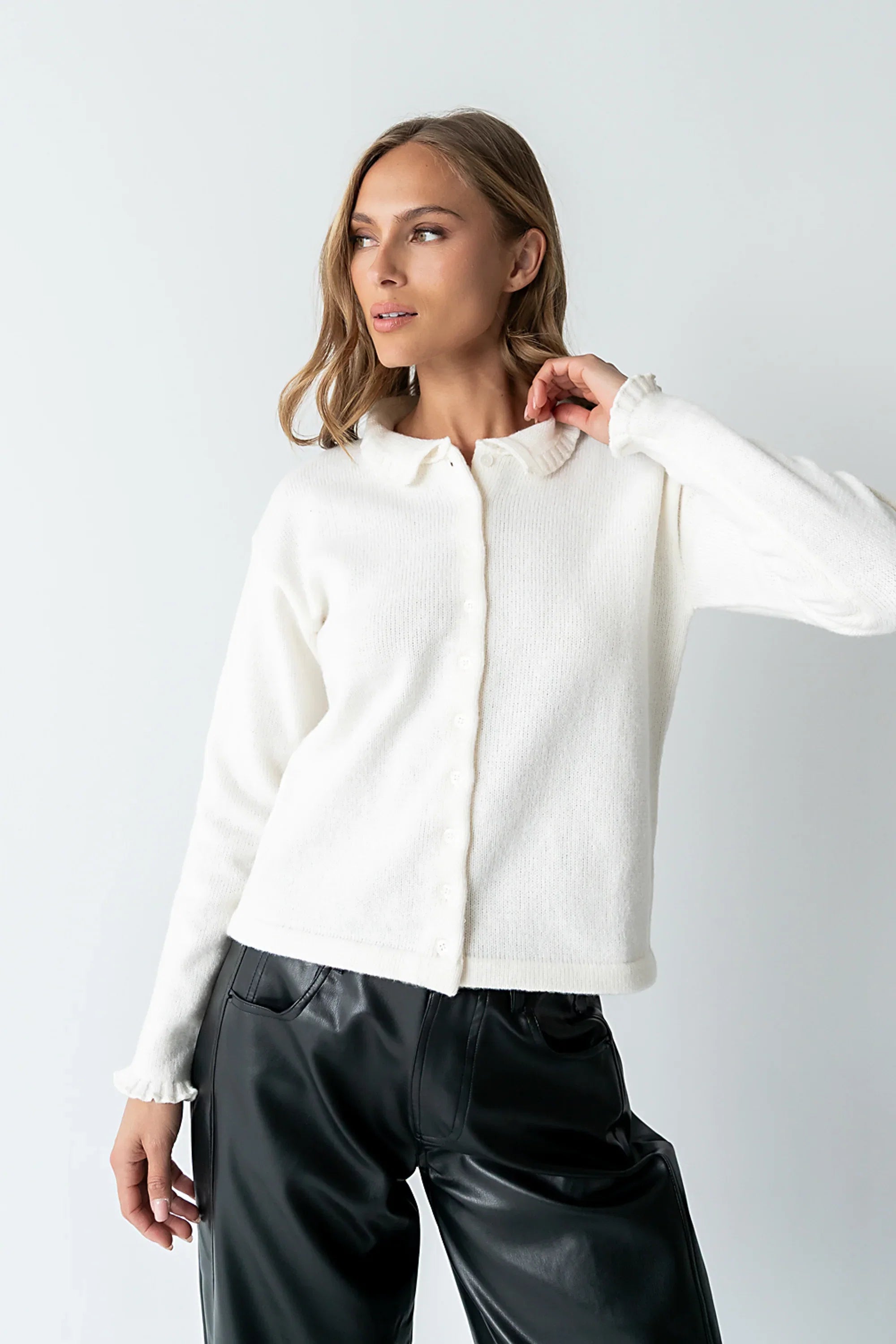 Trixie Ruffled Cardigan in Ivory