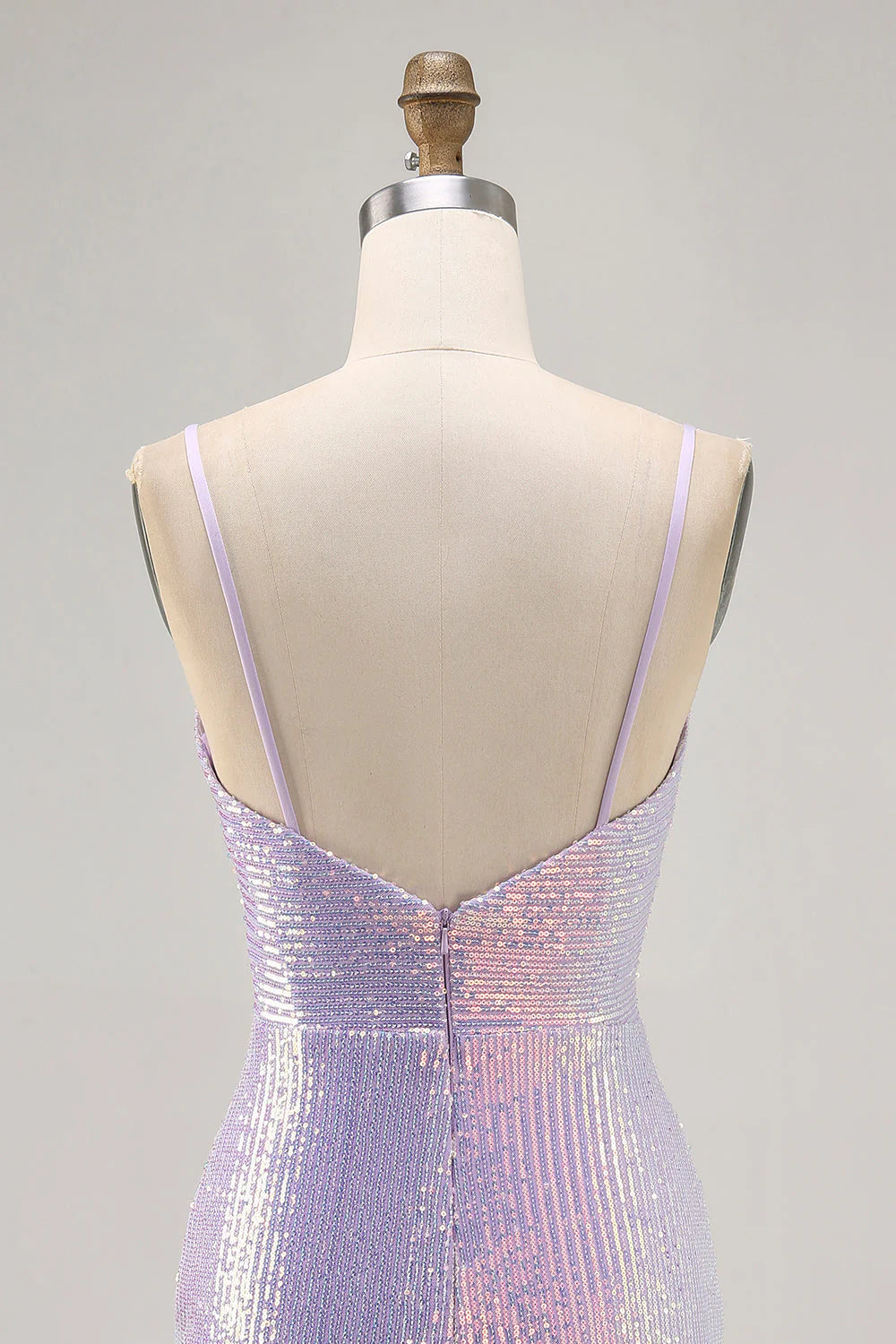 Sparkly Lilac Bodycon Spaghetti Straps Sequins Short Homecoming Dress