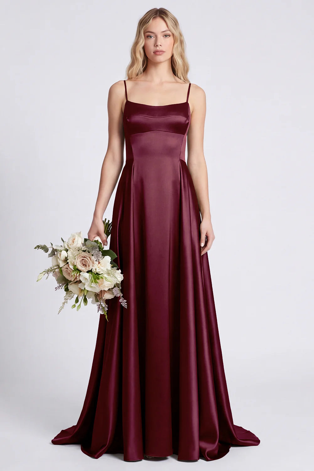 Olive A Line Spaghetti Straps Satin Bridesmaid Dress