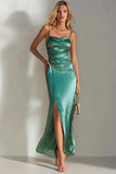 Emerald Green Mermaid Ruched Formal Dress with Slit