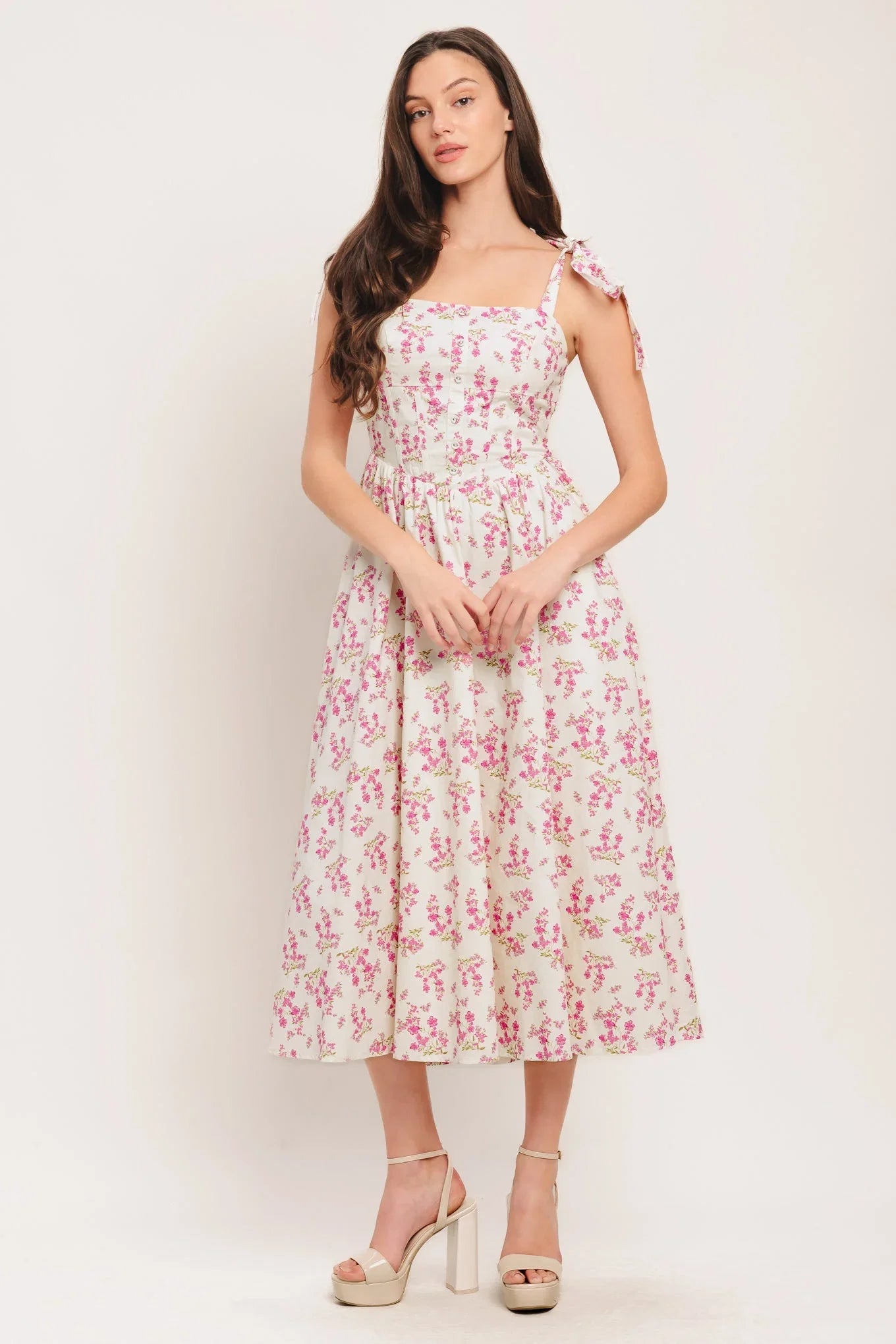 PETALS PROMISES PINK MIDI DRESS