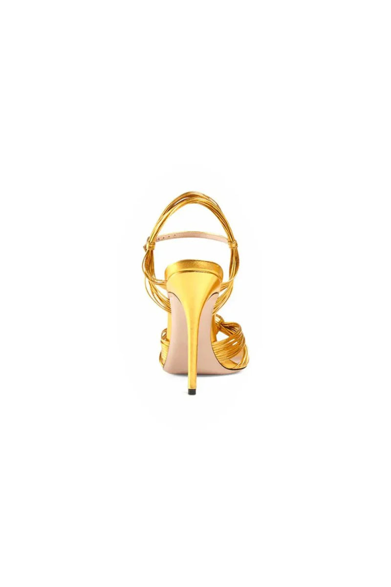 Gold Knotted Stiletto High Heel Sandals