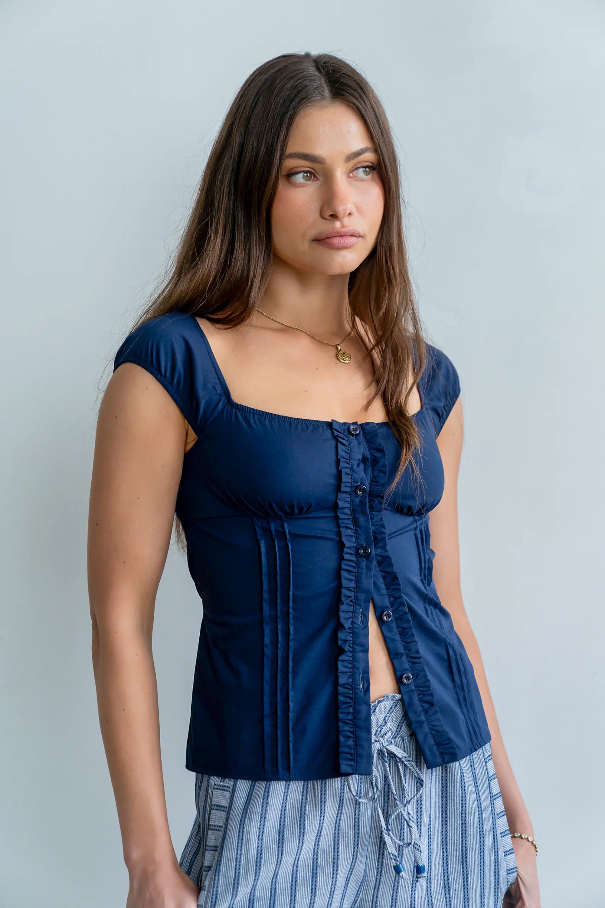Paloma Pleated Blouse in Navy