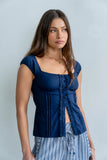 Paloma Pleated Blouse in Navy