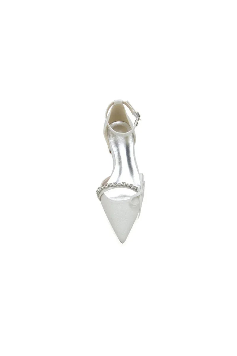 Glitter Pointed Toe Low Heels Wedding Shoes with Bow