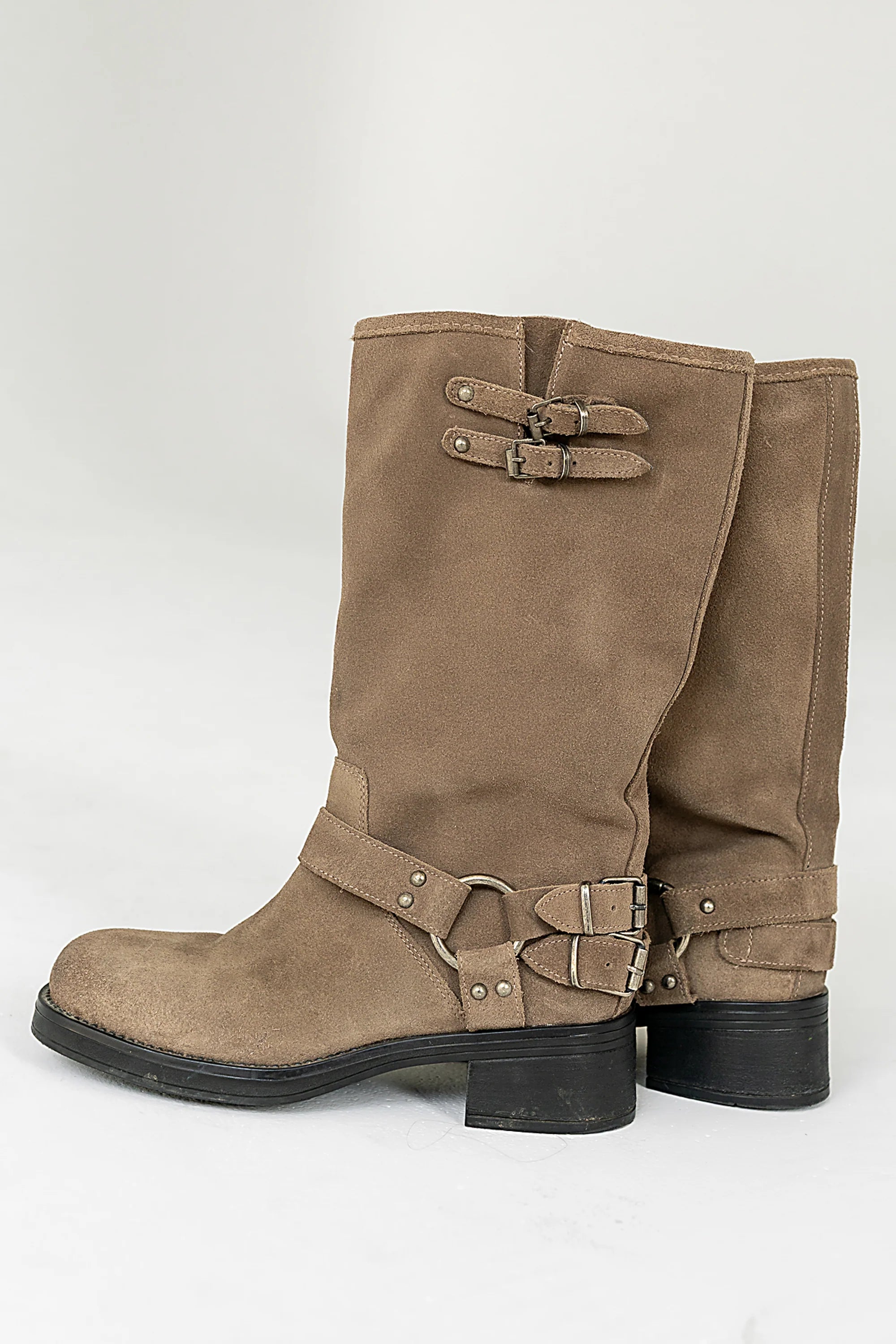 Steve Madden Astor Moto Boot in Taupe Suede FINAL SALE