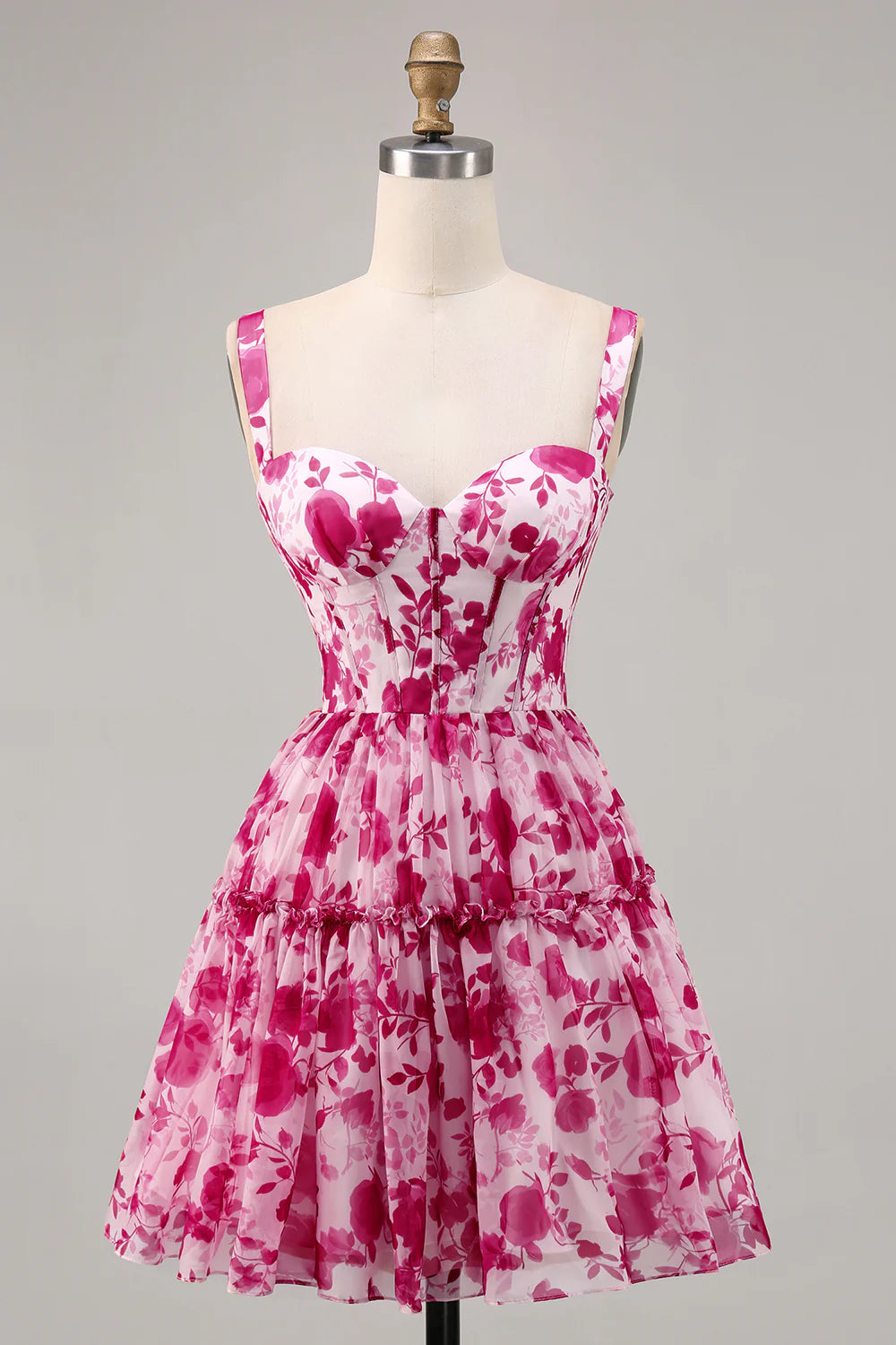 Fuchsia Flower Corset A Line Short Homecoming Dress
