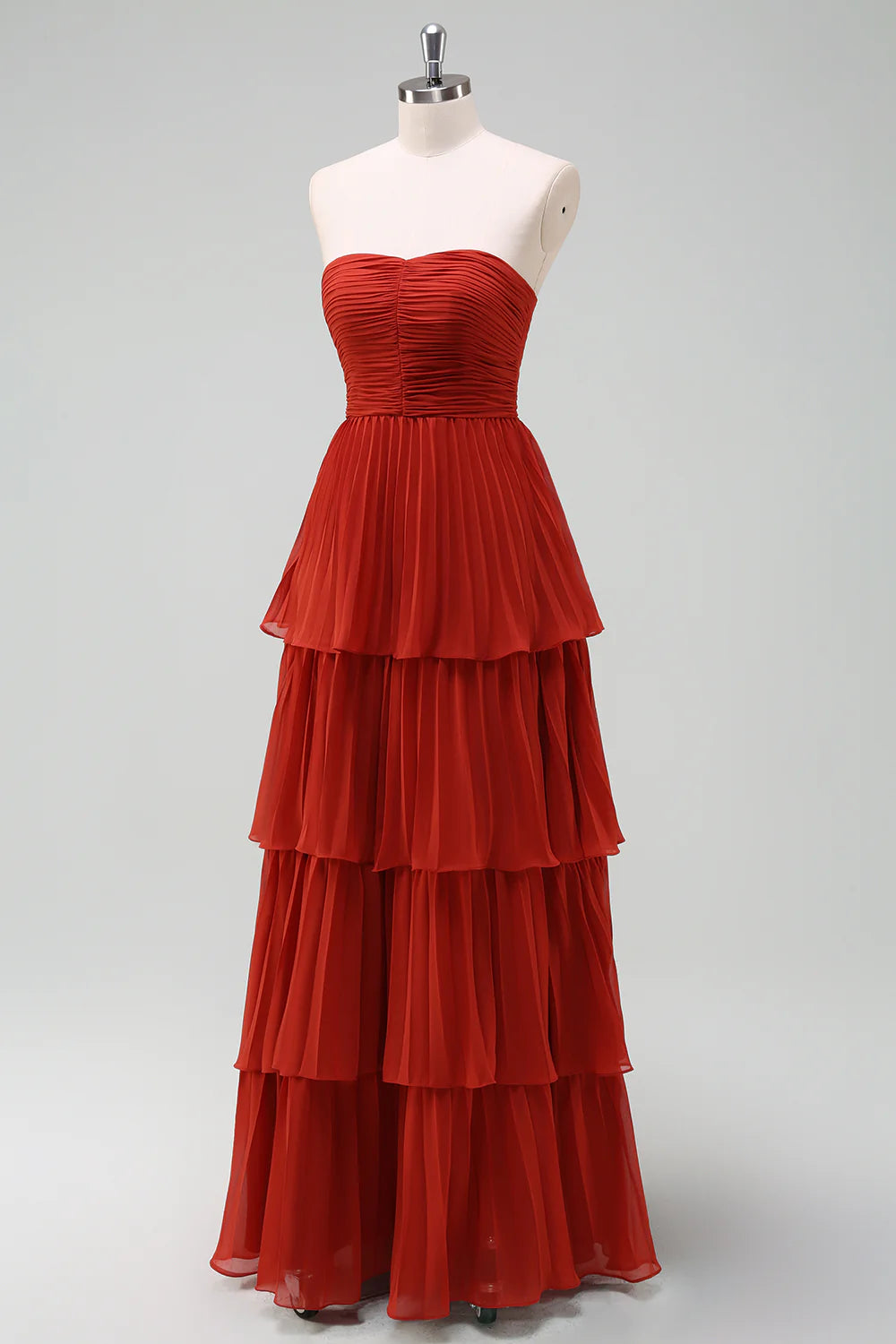 Dusty Sage A Line Sweetheart Tiered Chiffon Floor Length Dress