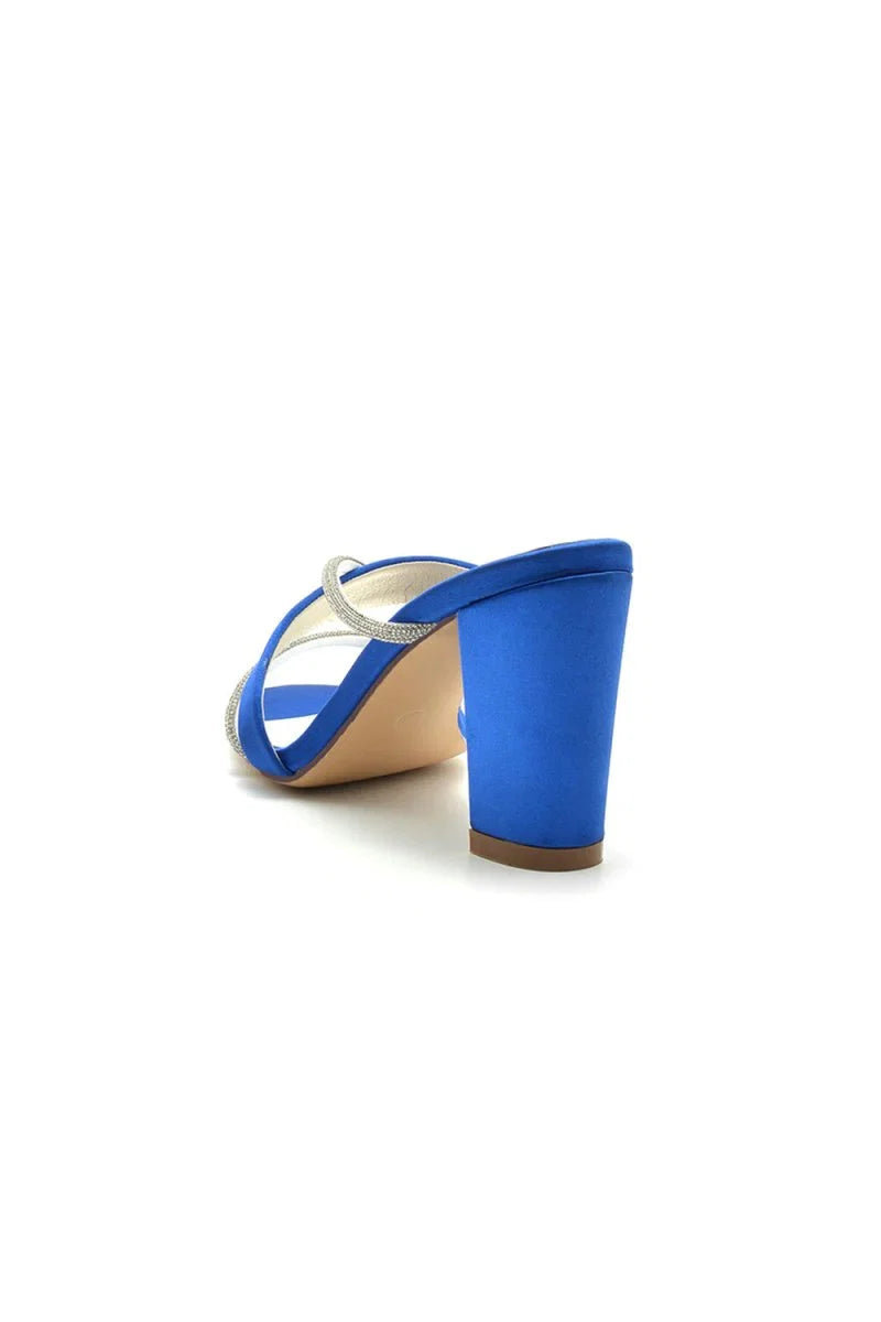 Royal Blue Satin High Heeled Sandals