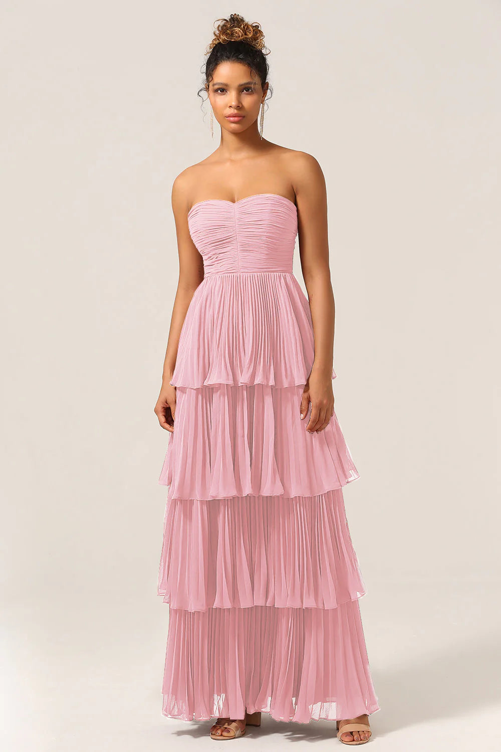 A Line Sweetheart Floor Length Tiered Chiffon Bridesmaid Dress