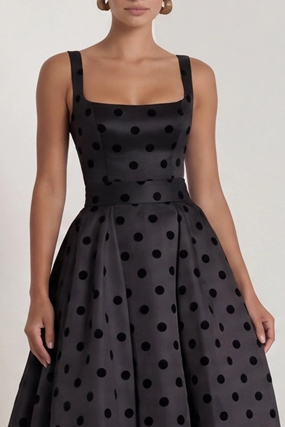 Black A Line Polka Dot Maxi Formal Dress with Bow