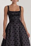 Black A Line Polka Dot Maxi Formal Dress with Bow