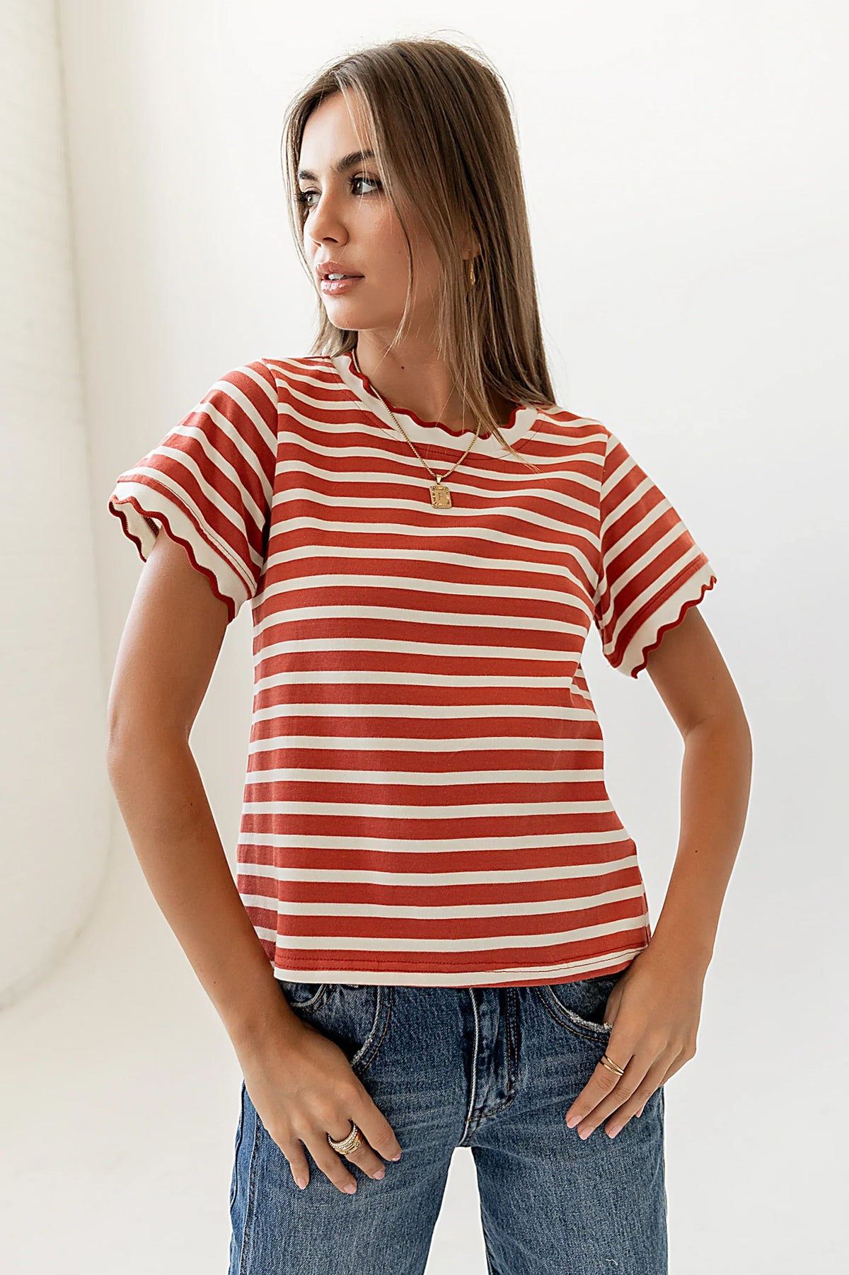 Walker Scalloped Top in Marsala