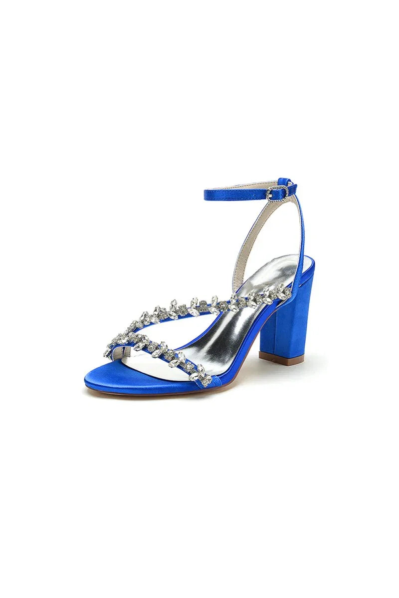 Rhinestone Beaded Ankle Straps Chunky Wedding Shoes