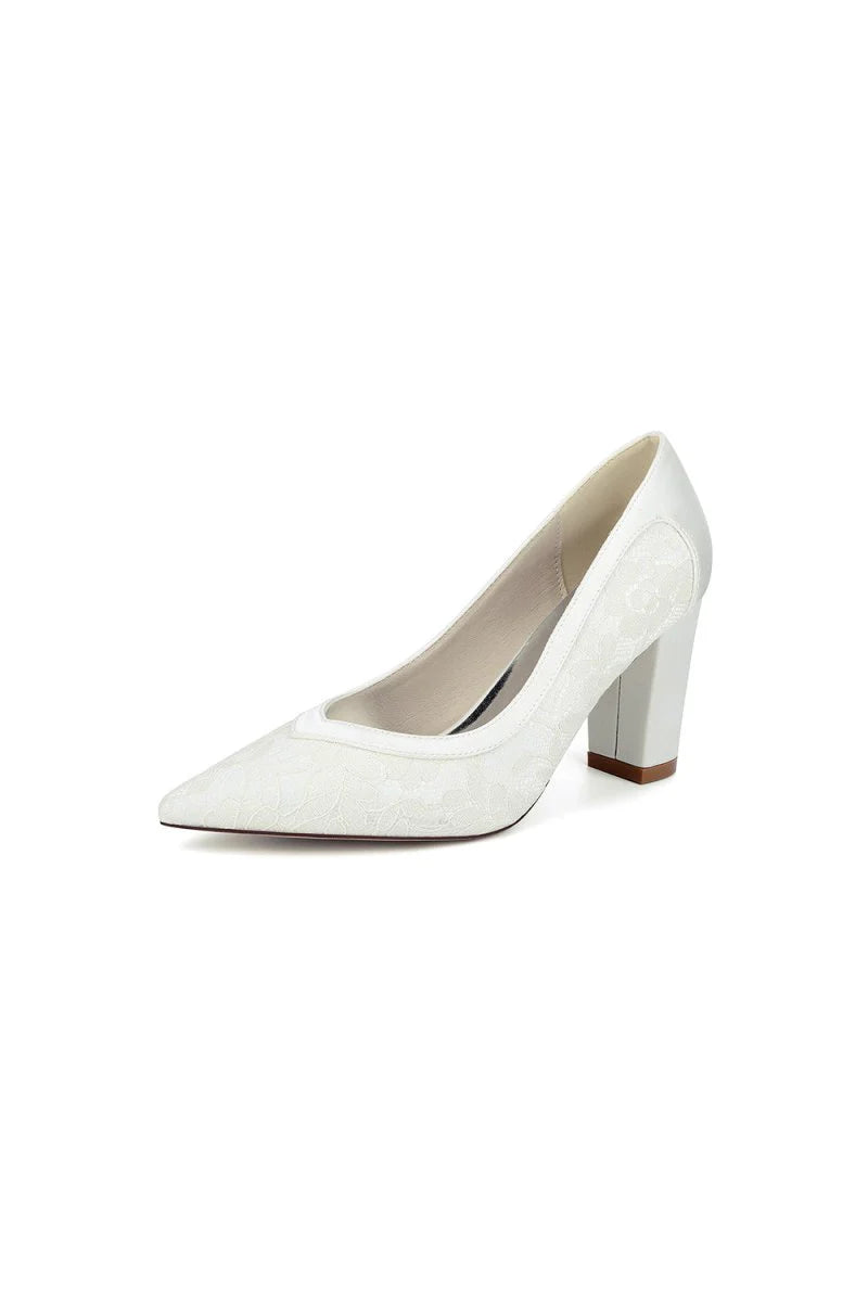 Ivory Lace High Heels with Wooden Heel