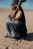 Isabeau Embroidered Maxi Dress in Navy FINAL SALE