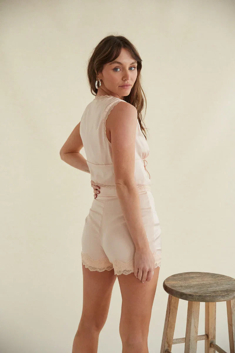 Keili Satin Vest and Shorts Set