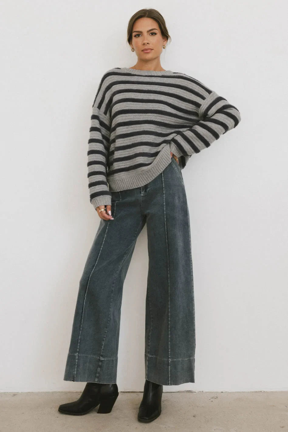Azuline Striped Sweater in Grey FINAL SALE