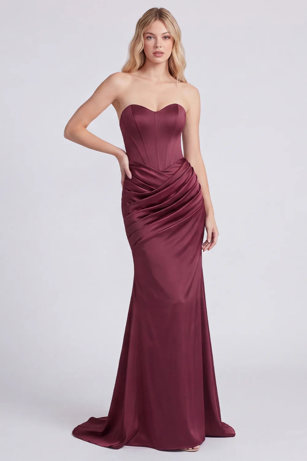 Sweetheart Burgundy Ruched Corset Mermaid Formal Dress