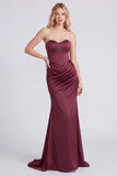 Sweetheart Burgundy Ruched Corset Mermaid Formal Dress