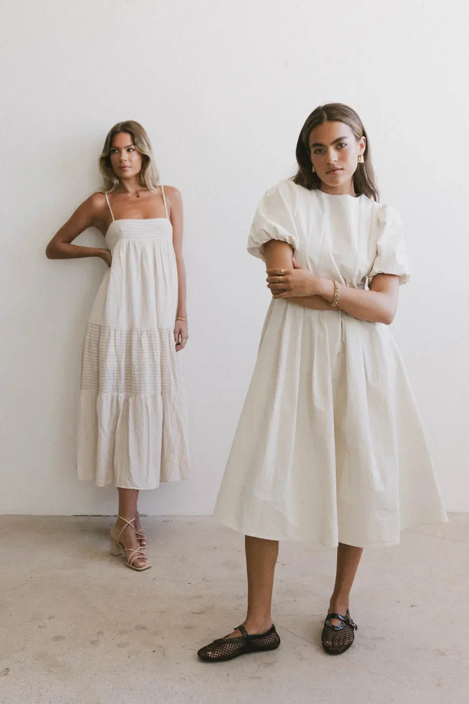 Eliana Pleated Midi Dress in Cream FINAL SALE