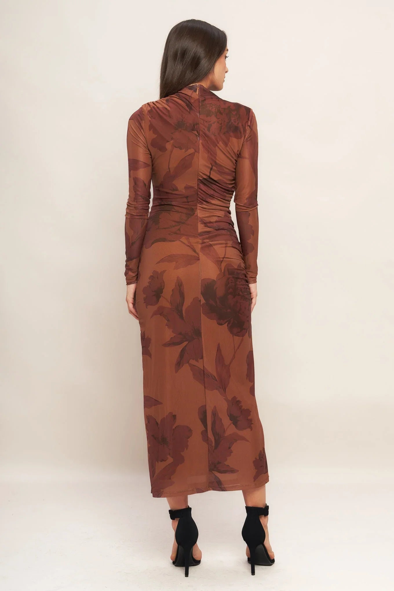AMBER FLORA POWER MESH MIDI DRESS