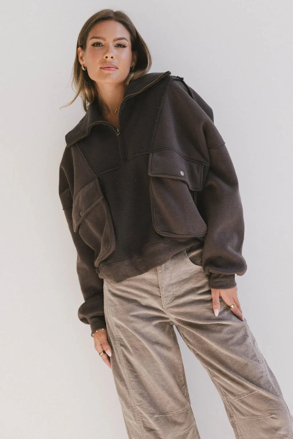 Mickey Half Zip Sweatshirt in Charcoal FINAL SALE