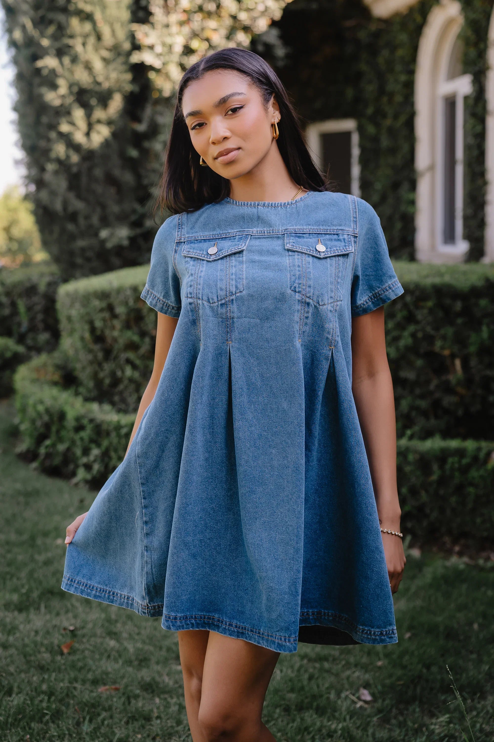Zalara Denim Baby Doll Dress