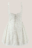 White Vintage Rose Printed Lace Cotton Mini Dress