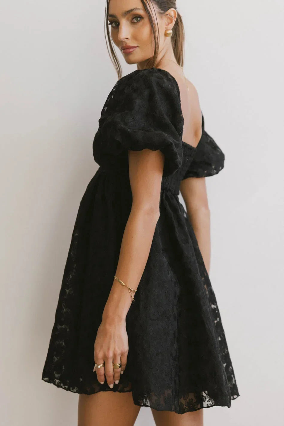 Elodie Floral Babydoll Dress in Black FINAL SALE