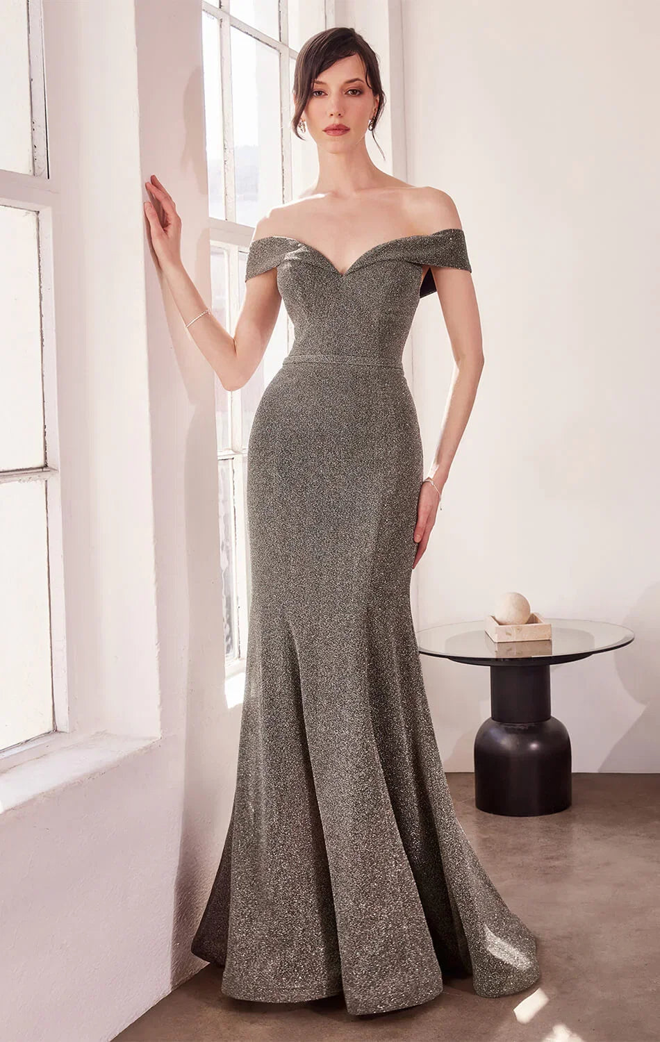 Hollywood Gown Off the Shoulder Glitter Mermaid Dress
