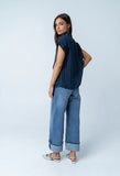 Darian Striped Button Up in Navy
